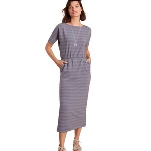 Garnet Hill Gray Subtle‎ Stripe Midi Dress Size XS